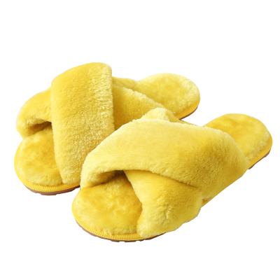 China Wholesale High Quality Ladies Artificial Fur Fashion Trend Winter Home Slippers Yellow Women Warm Gold Slippers Slippers for sale