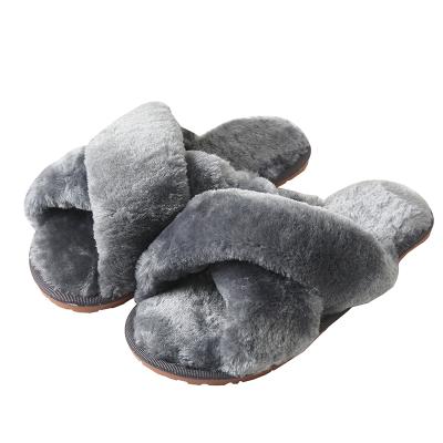 China 2022 Fashion Trend Amazon News Gray Warm Plush Indoor Home Slippers Bestselling Slippers Gray Warm Fur Slides Slippers for sale