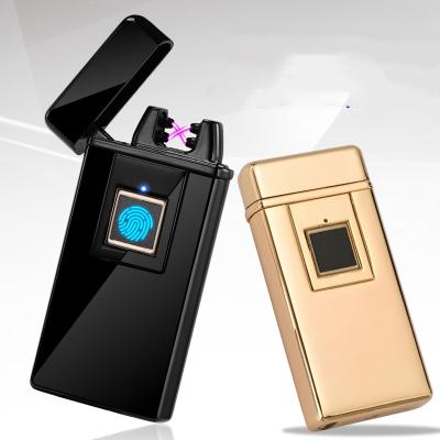 China Fingerprint JL808 yanzhen Fingerprint Metal Windproof Dual Arc USB Lighter Customized Wholesale, Arc Lighter for sale