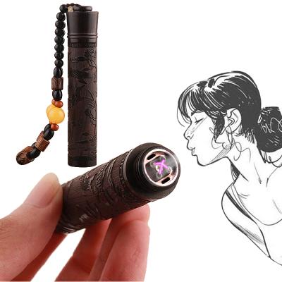 China Retro SQ7590 Yanzhen Ebony Wood Blow Air Dual USB Wooden Carving Arc Lighter for sale