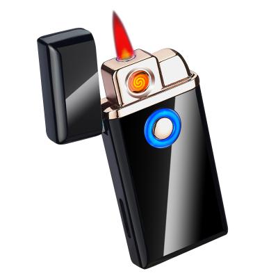 China Gas& TH-705 Double Lighting-Function Double Straight Red Flame Electric Windproof Lighting-Function Inflatable Gas Lighter With USB Rechargeable Lighter For Free for sale