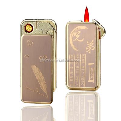 China Creative Personalized Electronic 709 Metal Cover USB Slide-Down Lighter With Straight Flame Inflatable Gas Lighter Customized Wholesale for sale