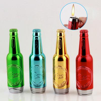 China Gas Igniter Refill YM-100 China factory led creative beer bottle shaped butane gas igniter, refillable gas igniter for sale