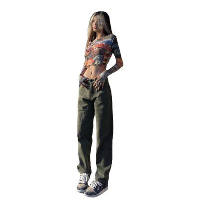 China Anti-Static Stylish Army Green Streetwear Hip Hop High Waist Pants For Women for sale