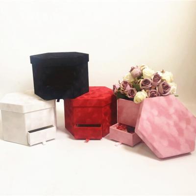 China Recyclable simple double drawer surprise box fabric texture hexagonal art the same perfume lipstick storage box Valentine's Day gift box good for sale