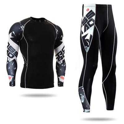 China Breathable Yoga Shirt Fitness Gym Base Layer Wear Compression 2pcs Set Top Pants Gaiters Sets Man Tracksuits for sale