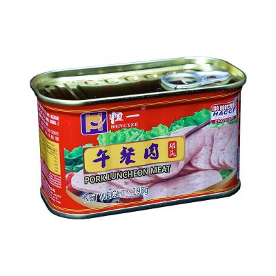 China Selected High Quality Luncheon Meat Canned Pork 198g Canned Per 340g Square Boxes Raw Materials Food Boxes for sale