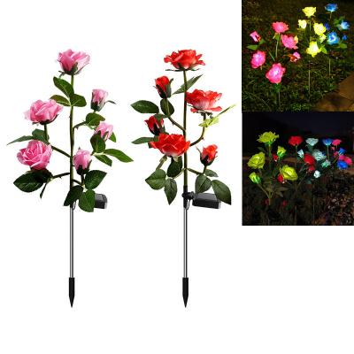 China Garden Stainless Steel Solar Decorative Light Simulation Rose Outdoor Garden Garden Lawn Solar Rose Landscape Light for sale