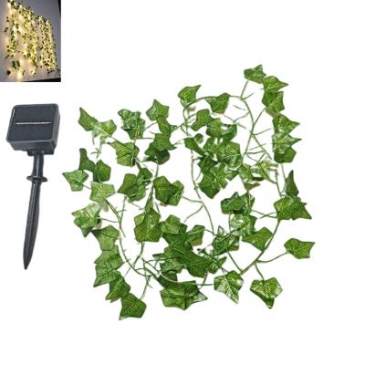 China Garden 2m Solar Light String Green Leaf Hanging Rattan Plant Outdoor Light Garden Wall Decoration Solar Light String for sale