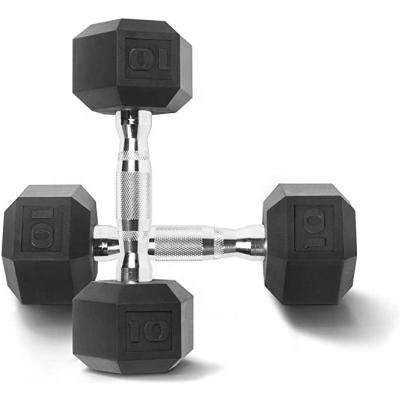 China Factory Wholesale Rubber Wrapped Hex Dumbbell Hand Weights Free Set Dumbbell Rubber Covered Directly For Home Gym Fitness Training for sale