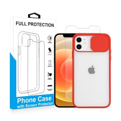 China Light Weight For iPhone 12 11 XS 2.5D 0.33mm + Slide Window Tempered Glass Screen Protector Camera Lens Protective Phone Case Hybrid Set for sale