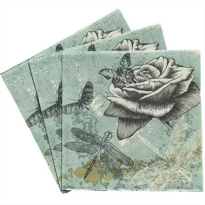 China Printed Vintage Styles Soft Custom Blue Floral Printed Designer Linen Elegant Paper Napkins Material Virgin Wood Pulp for sale