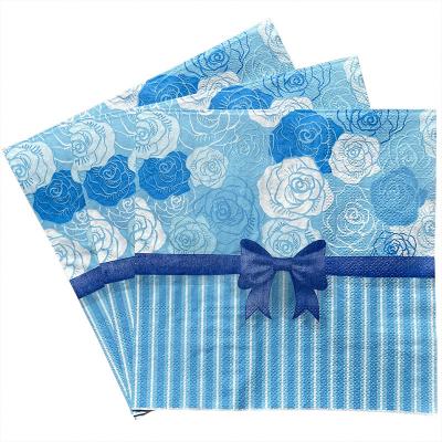 China Printed Wholesale printed tissue paper disposable napkins 33*33 CM blue flower pattern paper napkin high grad table napkin for sale