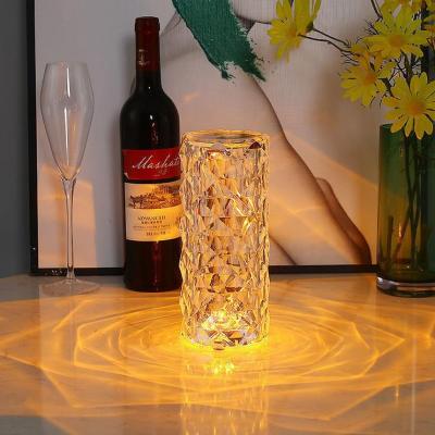 China USB Crystal Rose Table Lamp Living Room Bedroom Modern Rechargeable Bedside Light Touch LED Decorative Lamp for sale