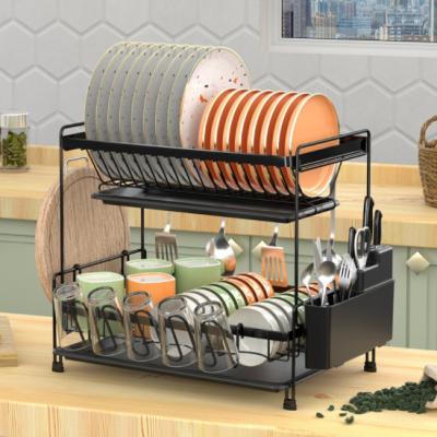 China Modern Double Layer Dish Bowl Rack Folding Knife and Fork Drain Rack for sale