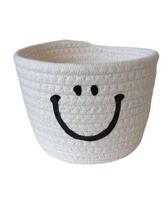 China Stable Woven Basket Space Saving Viable Storage of Smiley Cotton Rope Hand Made for sale