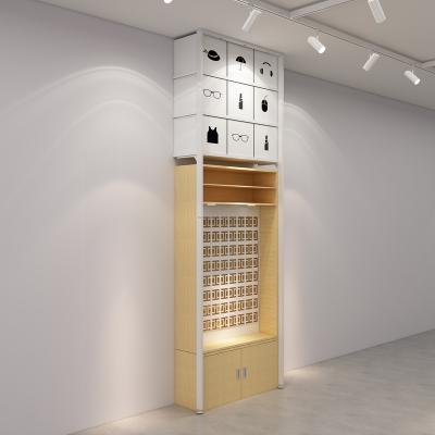 China Chengguan Single Sided Steel Wooden Combination Wall Display Cabinet Retail Store Shelf Manufacturer for sale