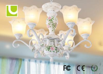 China Traditional Crystal Ceiling 6 Light Chandelier , White E27 / E26 LED Pendant Chandelier for sale