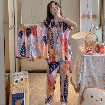 China 2023 Spring Women's Casual Homewear Suit Autumn Summer New Short-Sleeved High Sense Pants Shorts Three-piece Breathable Set for sale