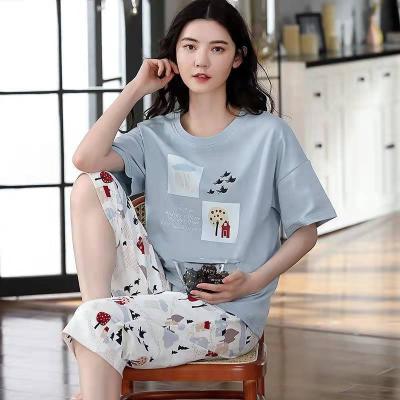 China Southeast Asian Summer Breathable Pajamas Women's Short Sleeve Cartoon Cropped Pants Suit Loose Thin Student Spring and Autumn Homewear for sale