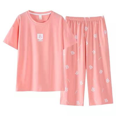 China Korean Style Short Sleeve Summer Breathable Wholesale Women Border Cropped Pajamas Pants Casual Sports Plus Size Two Piece Suit for sale