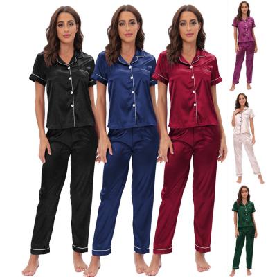 China Breathable satin pants short-sleeved pajamas set European and American style home wear two-piece pajamas for sale