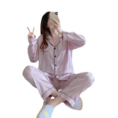 China Spring and Autumn Long Sleeve Ice Silk Artificial Silk Jacquard Women's Pajamas Korean Women's CSI Breathable Home Wear Thailand for sale