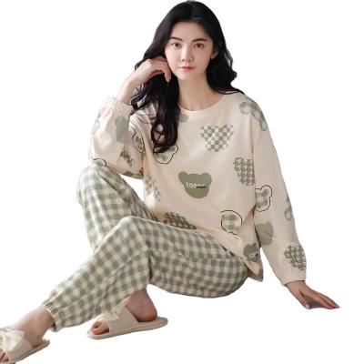 China Breathable Autumn and Winter Autumn Homewear Suit Casual Large Size Spring and Autumn Long-Sleeved Polyester Cotton Women's Pajamas for sale