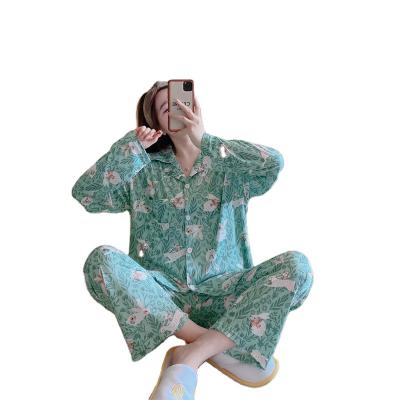 China QUICK DRY Warm Plant Flowers And Plants Womens Pajamas In EastSpring And Fall Medium Cardigan Printed Long Sleeve Homewear for sale