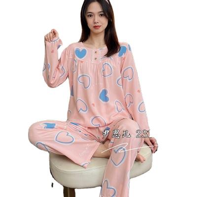 China Summer Silk Suit Poplin Thermal Women's Pajamas Long Sleeves Staple Fiber Pajamas Slim Viscous Cotton Set Two Piece Summer for sale