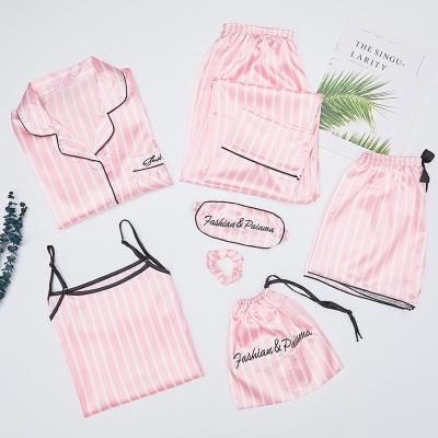 China Breathable Women's 7-Piece Pajamas Women Sets Camisole Shorts With Shirt And Eye Mask Sleepwear Set for sale