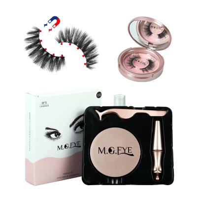 China Cruelty-free/25-30 times Natural Artificial False Eyelashes Magnetic 5 Magnet 3D Magnetic False Eyelashes During Magnetic Eyelashes Private Label for sale