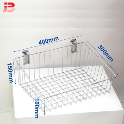 China Iron Large Storage Basket Slat Wall Hanging Metal Wire Mesh Basket for sale