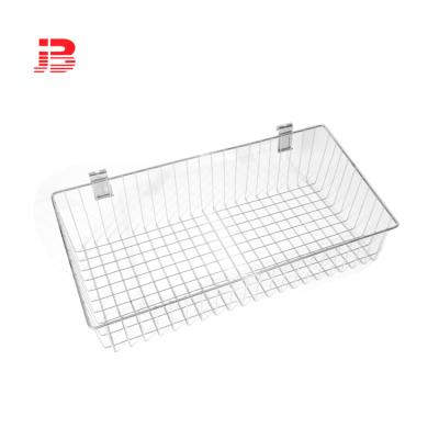 China Chrome Steel Grid Wire Wall Storage Stocked Hanging Basket for sale