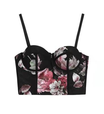 China QUICK DRY STOCK 2Colors Print Pink Fower Outwear Corset Crop Top Sexy Women Underwire Elegant Corsets Tops for sale