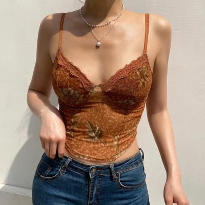 China QUICK DRY NEW Fashion STOCK Print Sheer Mesh Lace Tank Underwire Wear Sexy Lady Crop Top for sale