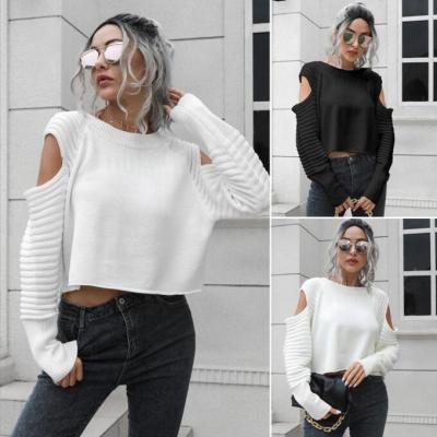 China Anti-wrinkle New Stock Women Strapless Sweater Sexy Crop Top Off Shoulder Acrylic Round Neck Long Sleeve Sweater for sale