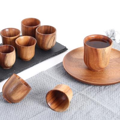 China Hot Sale Nordic Natural Handmade Modern Espresso Eco Beverage Bottle Viable Decoration Made Wood Cup Wholesale for sale