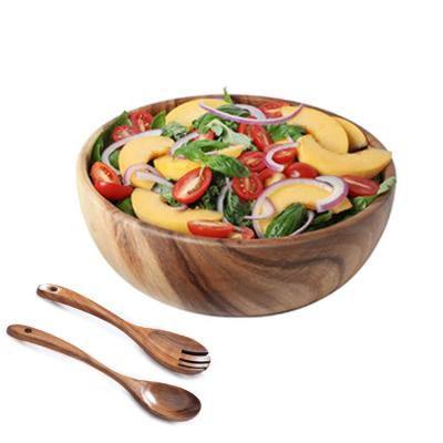 China Sustainable Natural Wooden Acacia Salad Bowl Round Set Food Serving Bowl for sale