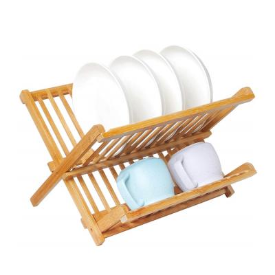 China Large Double Capacity Drawer Sustainable Dish Storage Kitchen Household Bamboo Rack Drainer Drying Rack With Drain for sale