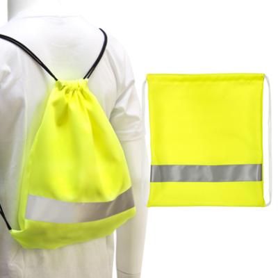 China Cheapest Fashion Eco - Friendly Polyester Sports Drawstring Backpack Yellow Reflective Drawstring Bag for sale