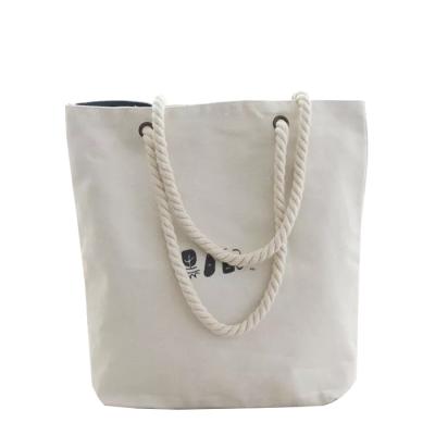 China Cheap Wholesale Eco-friendly 12oz Canvas Rope Handle Beach Bag Tote Shopping Bag Cotton Canvas Bag for sale