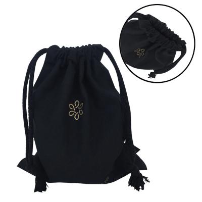 China Custom Made Eco-Friendly Muslin Cotton Printed Cotton Bag Extra Large Natural Durable Fabric Black Drawstring Bag for sale