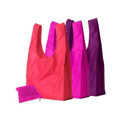 China Eco Polyester Handled Recycled Waterproof Cheap Folding Nylon Shopping Bag With Pocket for sale