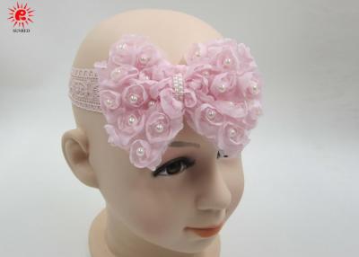 China Pink Elastic Fabric Headband Lace Baby floral elastic headband With Pearls for sale