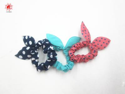 China Bule Red Green Rabbit Ear Round Dot scrunchie hair products Ponytail Holder For Ladies for sale