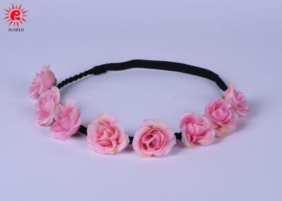 China Fashion Adult Leather Braid Elastic Hair Accessories Headbands With Rose Flowers for sale