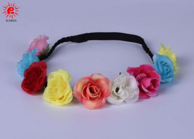 China Colorful Rose Flowers Elastic Fabric Headband For Ladies , Flower Hair Accessories for sale