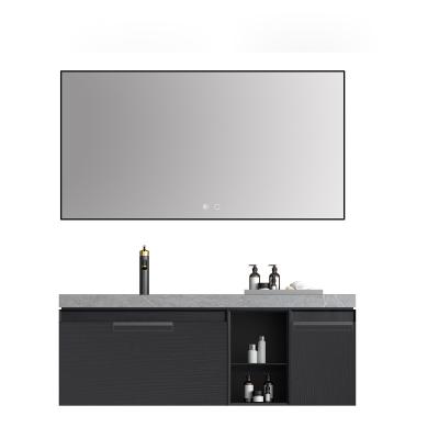 China Economical Modern Factory Bathroom Cabinets 800mm Height Bathroom Ensutie Vanity Set Rock Beam Top Led Mirror Single Hand Sink for sale