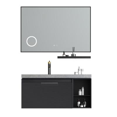 China Economical Modern Factory Bathroom Cabinets 1000mm Height Bathroom Ensutie Vanity Set Rock Beam Top Led Mirror Single Hand Sink for sale